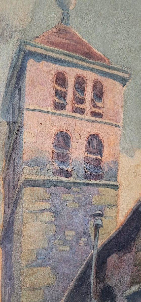 Joli Tableau aquarelle d' Hippolyte madelaine représentant Genève en 1920 Signé et Encadré -photo-3