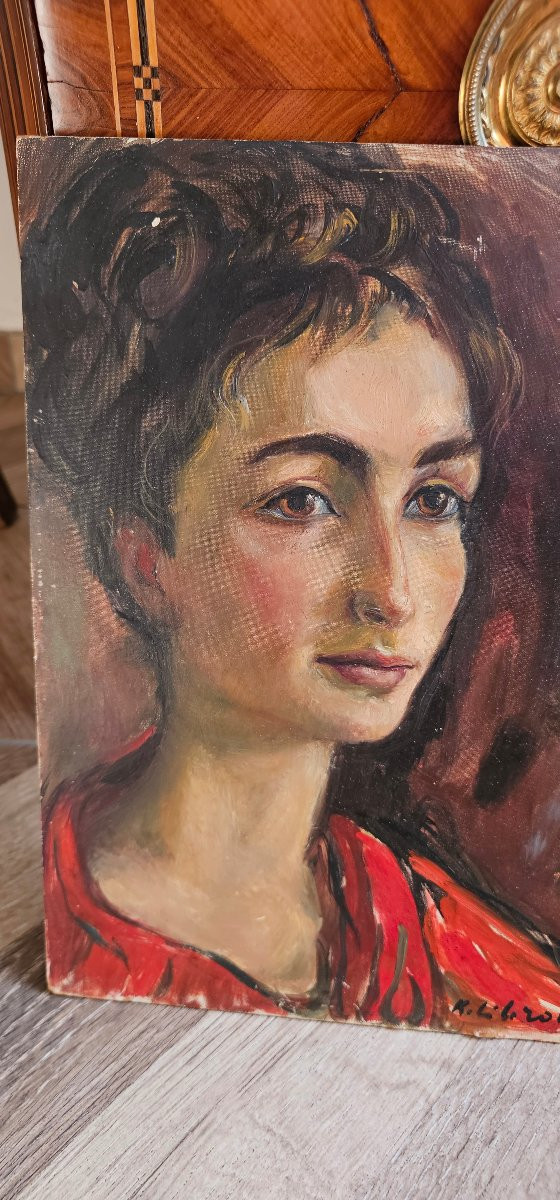 Portrait de jeune femme huile sur panneau par LIBROWICZ Katherine artiste polonaise -photo-2