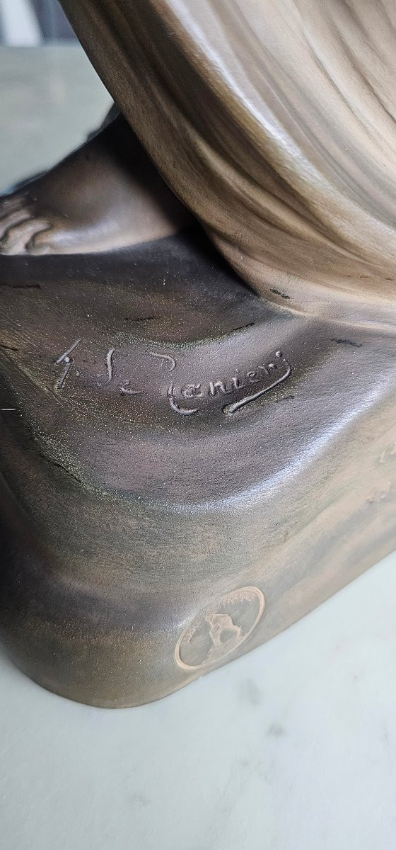 Statue en terre cuite art nouveau signé Aristide de Ranieri femme 1900 au papillon -photo-4