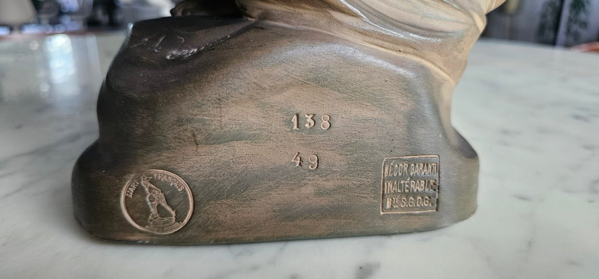 Statue en terre cuite art nouveau signé Aristide de Ranieri femme 1900 au papillon -photo-2