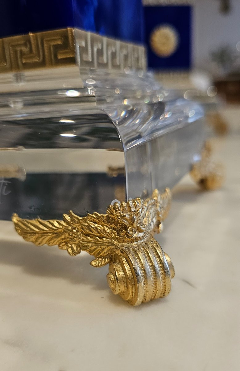 Rare Paire d'obélisque signée sandro petti pour la maison jansen plexiglas et bronze doré 55 cm-photo-6