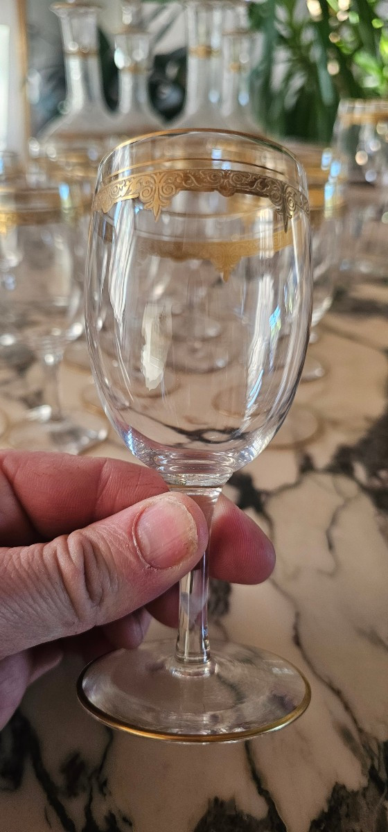 Grand service en cristal de saint Louis Modèle ROTY avec dorure 51 pièces -photo-4