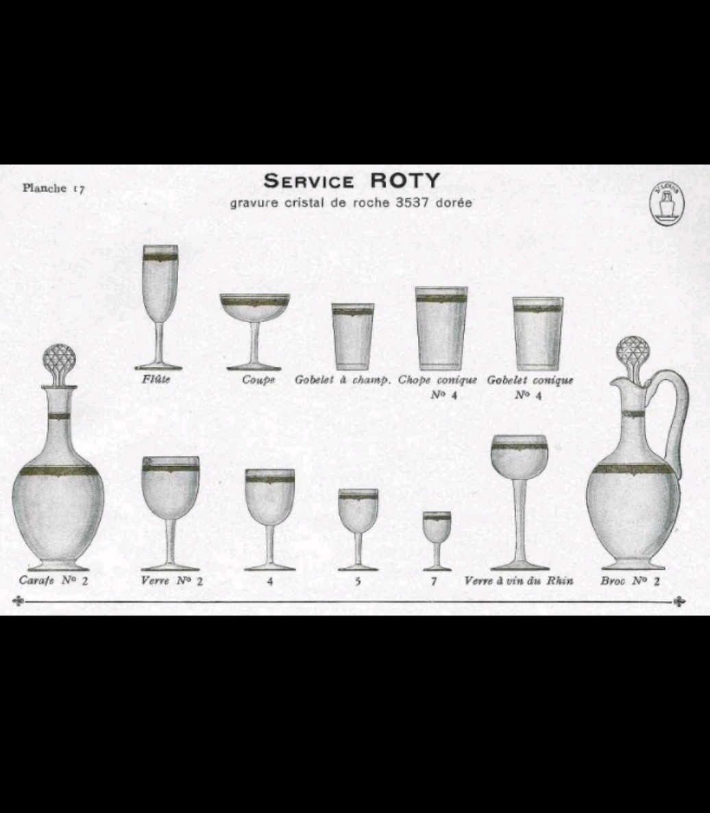 Grand service en cristal de saint Louis Modèle ROTY avec dorure 51 pièces -photo-6