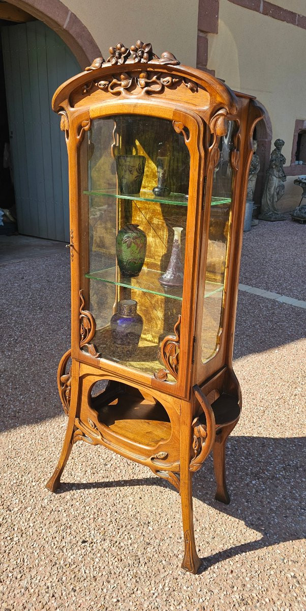 Vitrine en noyer epoque art nouveau vers 1900 -photo-2