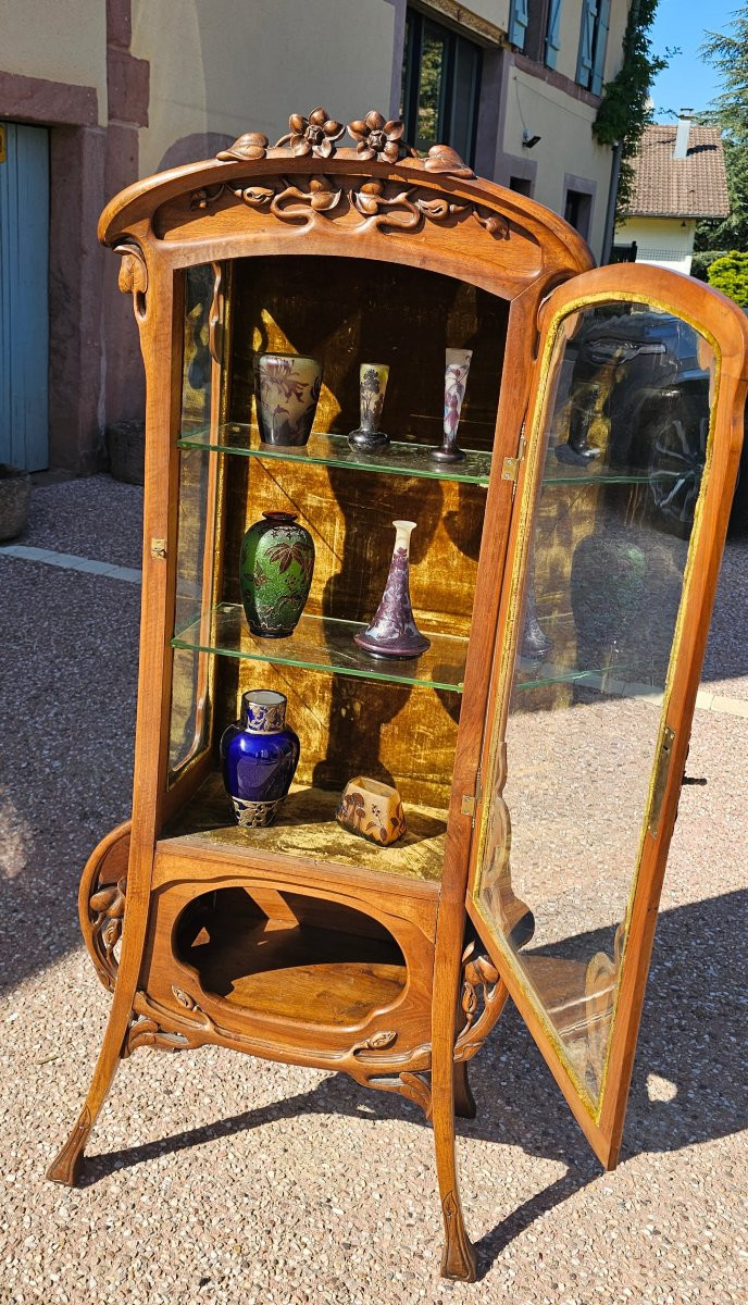 Vitrine en noyer epoque art nouveau vers 1900 -photo-3