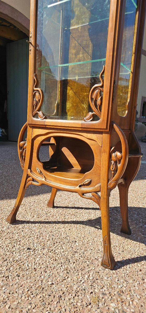 Vitrine en noyer epoque art nouveau vers 1900 -photo-2