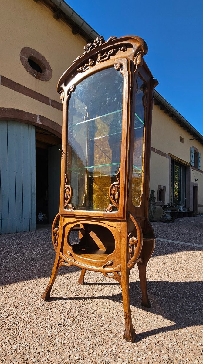 Vitrine en noyer epoque art nouveau vers 1900 -photo-3