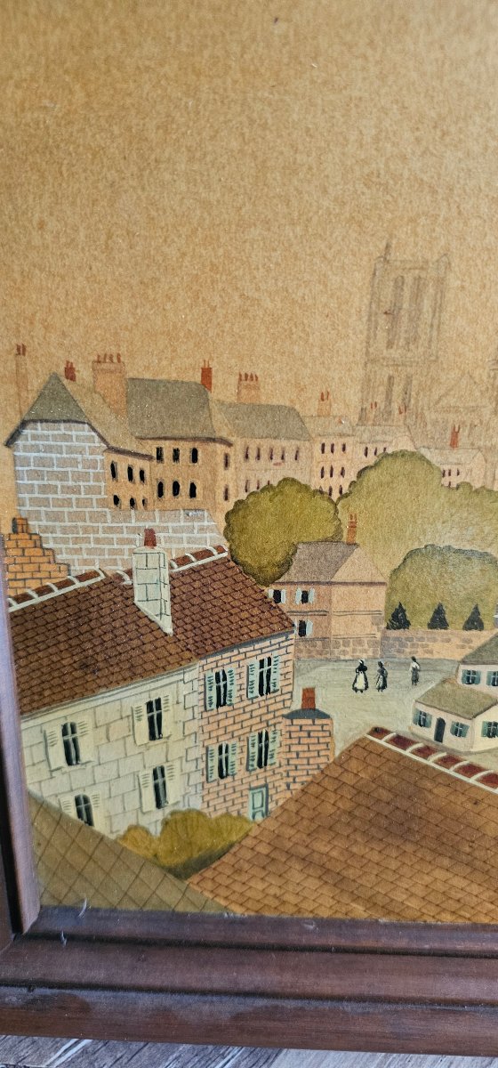 Tableau huile sur bois par Rodolphe Rousseau peintre naif la cathédrale de Laon-photo-3