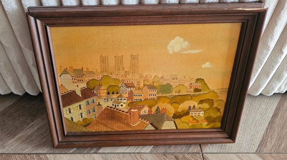 Tableau huile sur bois par Rodolphe Rousseau peintre naif la cathédrale de Laon