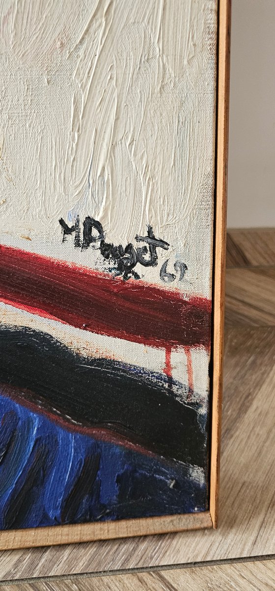 Oil On Canvas By Marcel Pouget 'tete De Peintre' 1962-photo-4
