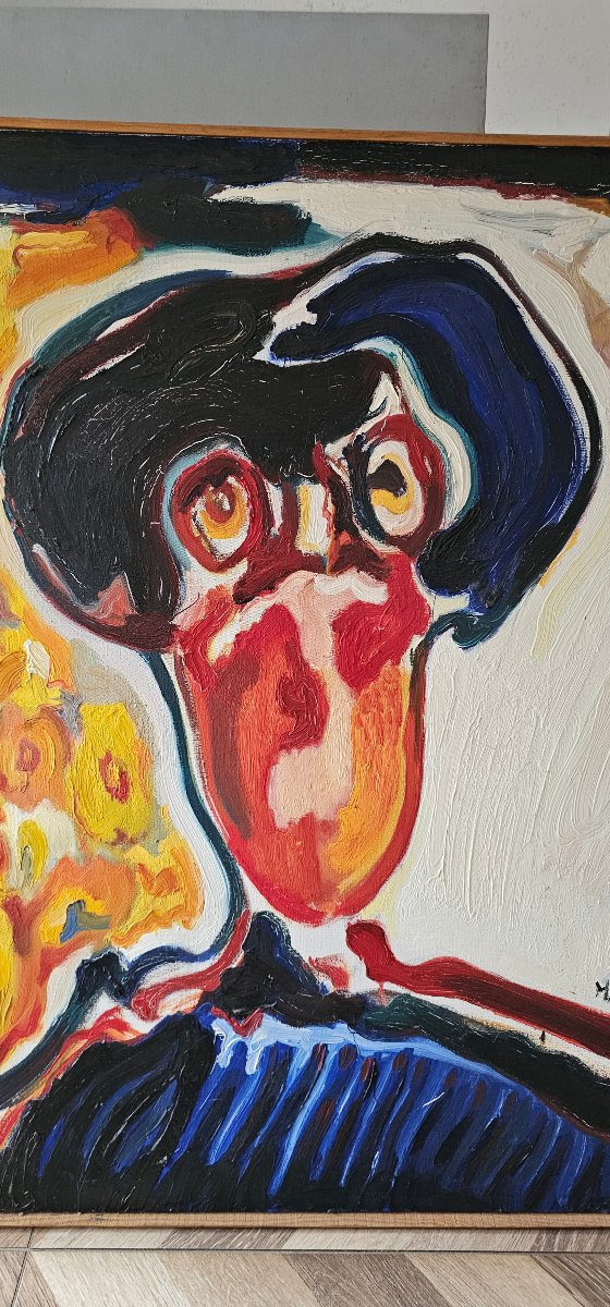 Oil On Canvas By Marcel Pouget 'tete De Peintre' 1962-photo-2