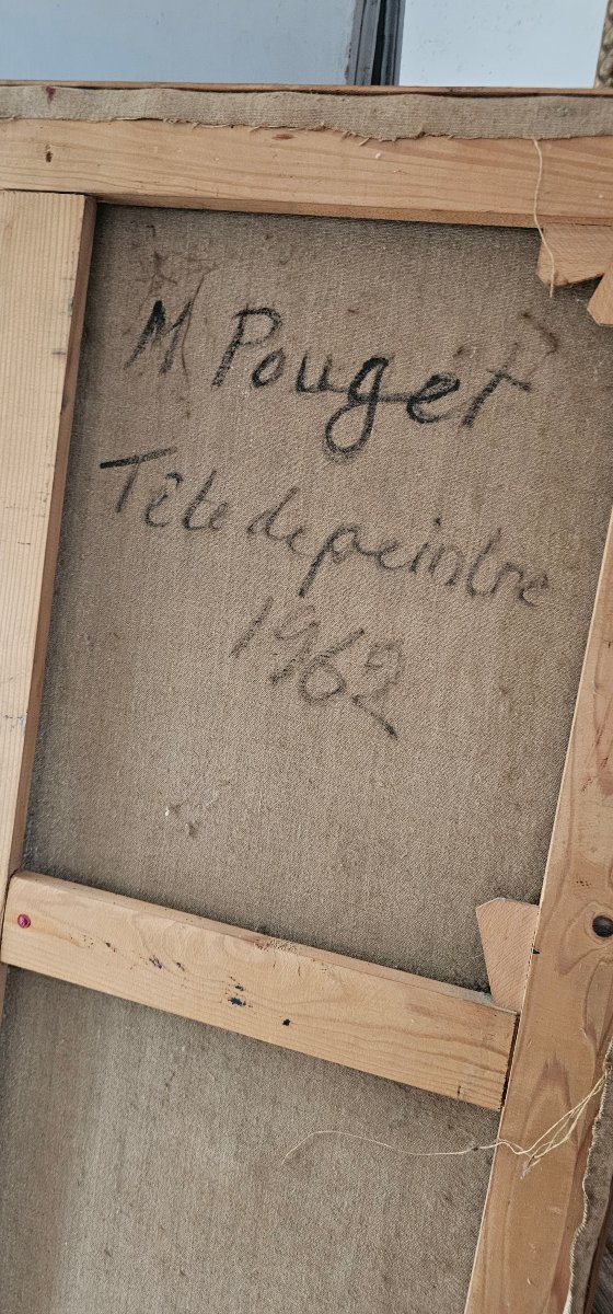 Oil On Canvas By Marcel Pouget 'tete De Peintre' 1962-photo-4