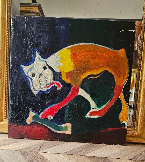 Oil On Canvas Painting By Marcel Pouget 1962 