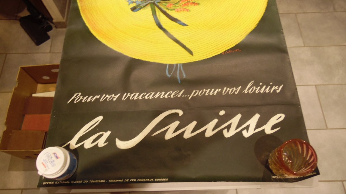 Affiche publicitaire ancienne La Suisse, illustrée par Alois Carigiet / 1957 / Chemin de Fer -photo-3