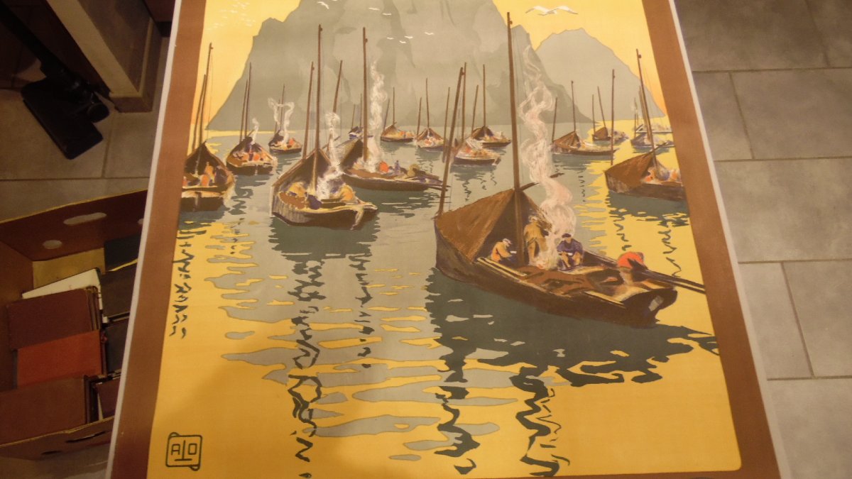 Affiche publicitaire ancienne "La Bretagne pittoresque Camaret" illustrée par Alo / tourisme-photo-3
