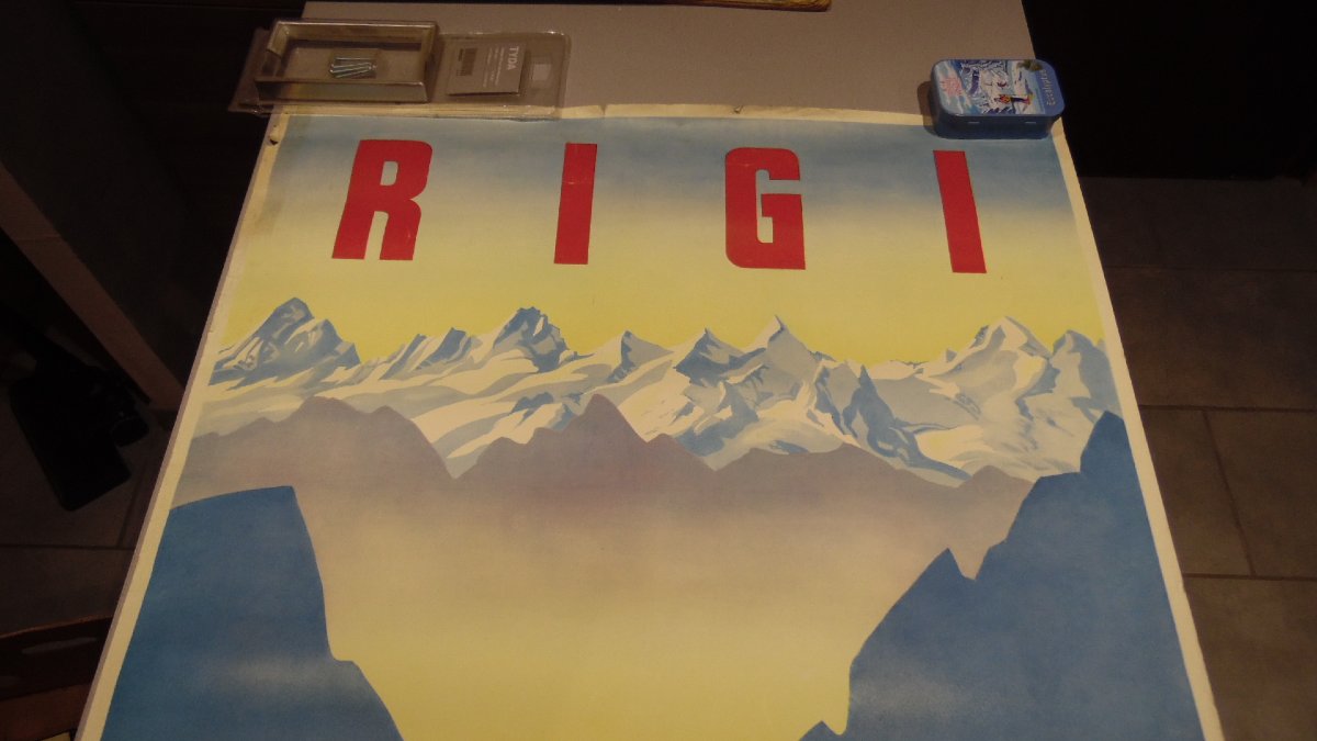 Affiche publicitaire ancienne Rigi Suisse, 1937, illustrée par Martin Peikert, tourisme-photo-4