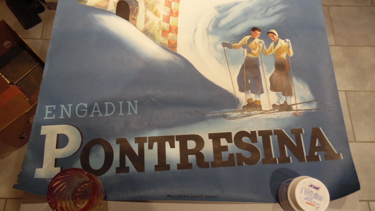 Vintage "pontresina" Switzerland Tourism Advertisement Poster-photo-2