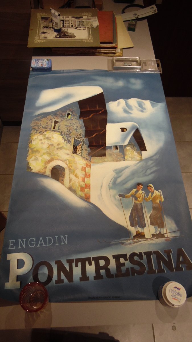 Vintage "pontresina" Switzerland Tourism Advertisement Poster