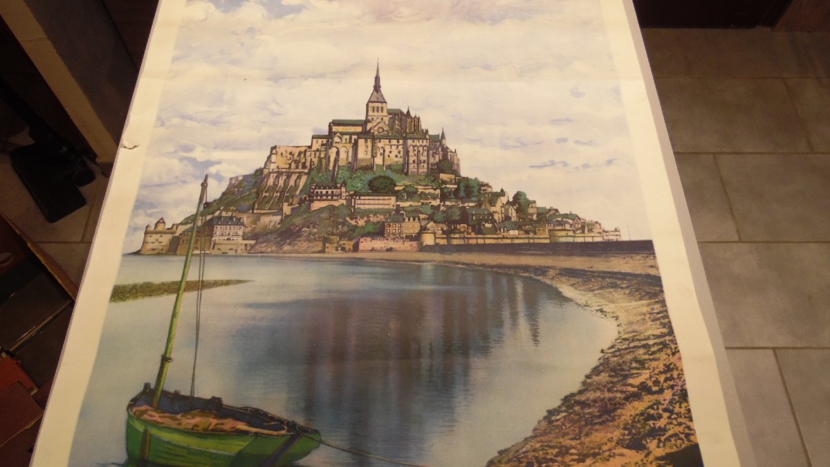 Vintage Advertising Poster Featuring Mont Saint-michel, Tourism, And Railroads-photo-3