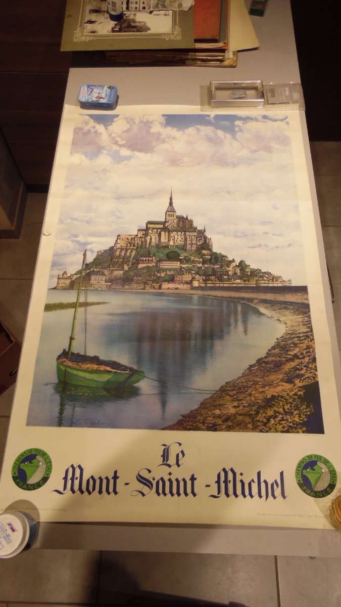 Vintage Advertising Poster Featuring Mont Saint-michel, Tourism, And Railroads