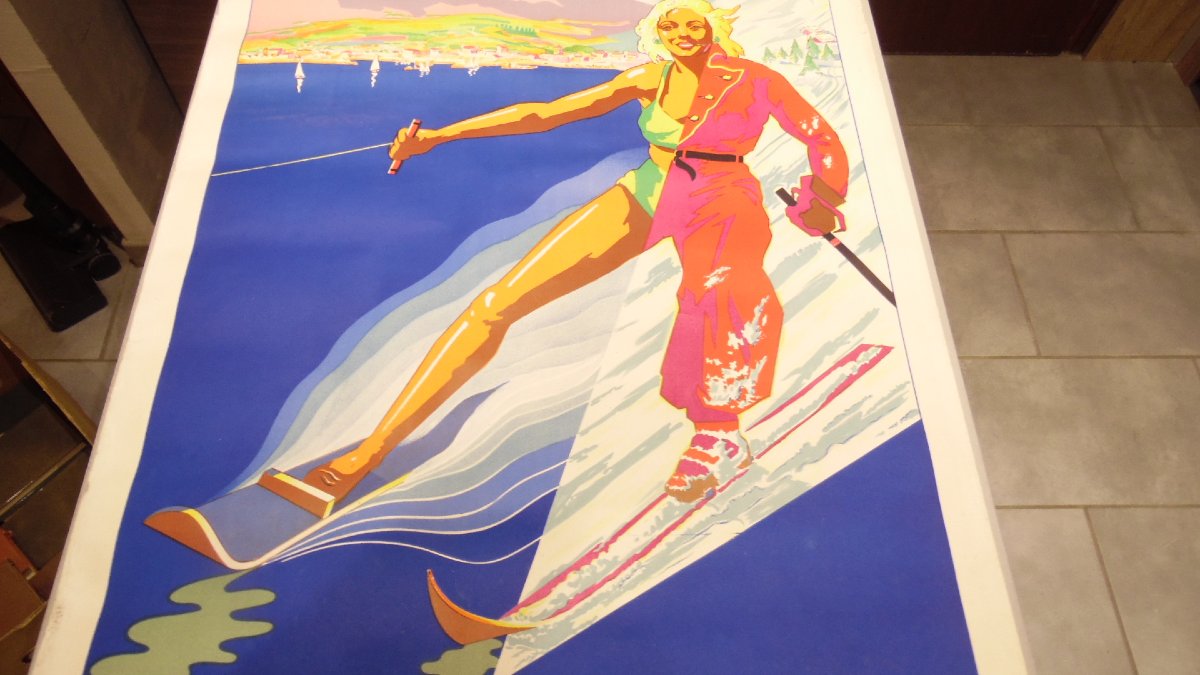 Affiche publicitaire ancienne Cote d'Azur / Corse illustrée par E. Fer-photo-3