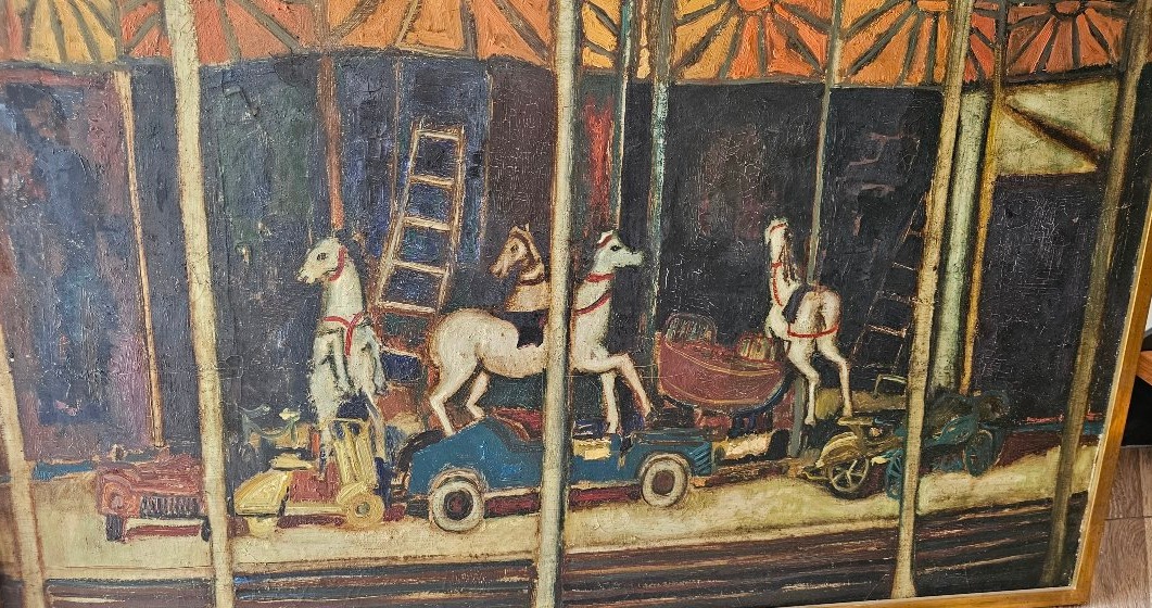Grande huile sur toile par Bernard Gantner le manège vers 1950-photo-4