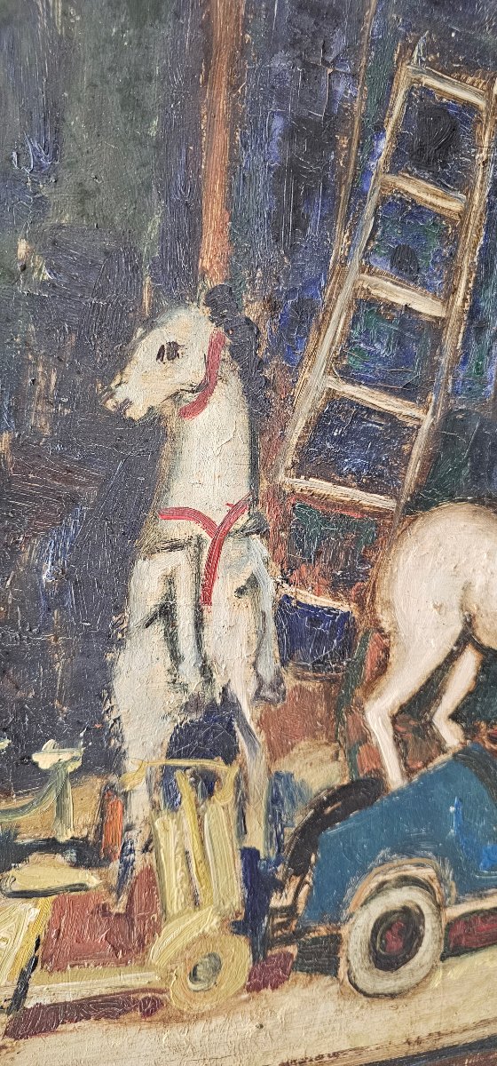 Grande huile sur toile par Bernard Gantner le manège vers 1950-photo-3