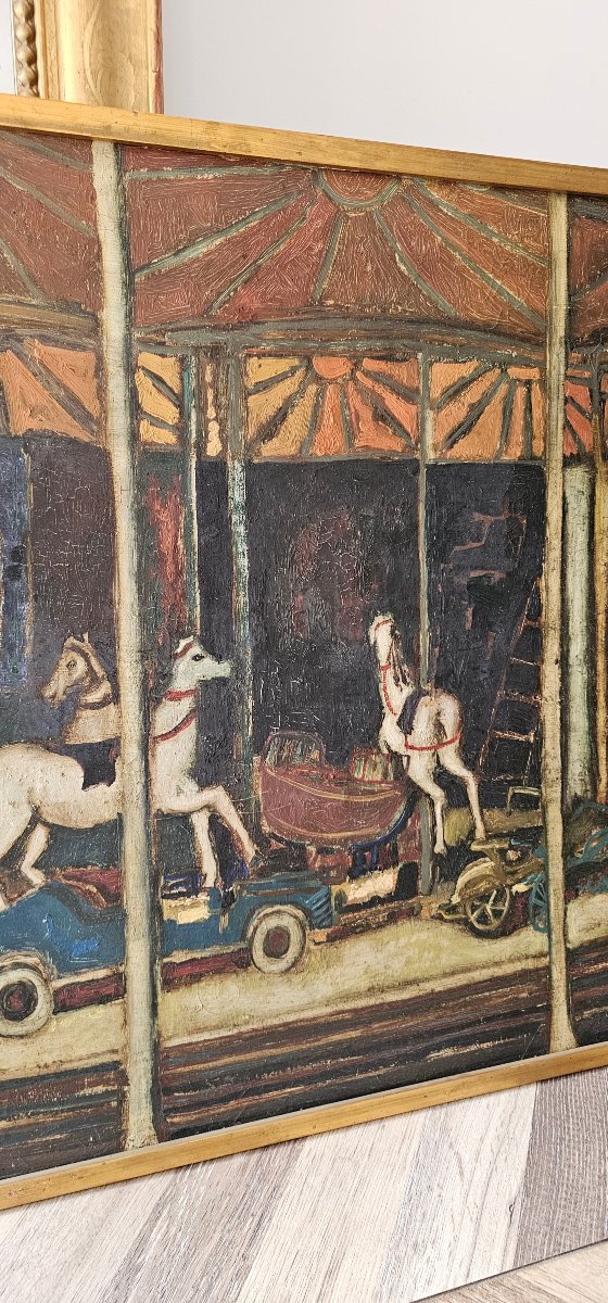 Grande huile sur toile par Bernard Gantner le manège vers 1950-photo-4