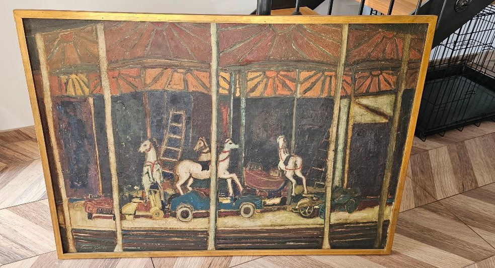 Grande huile sur toile par Bernard Gantner le manège vers 1950