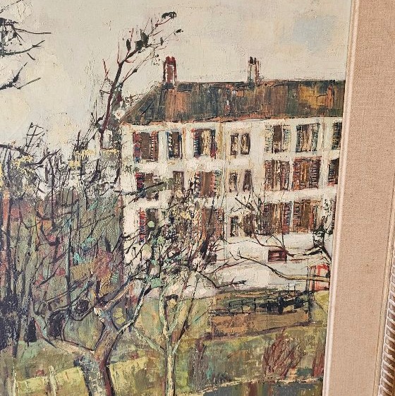 Large Oil-on-canvas Painting By Bernard Gantner, Signed And Dated 1958; Landscape Featuring A Large House-photo-4