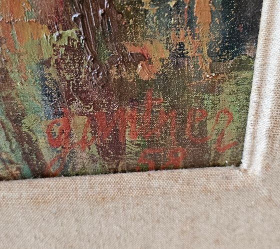 Large Oil-on-canvas Painting By Bernard Gantner, Signed And Dated 1958; Landscape Featuring A Large House-photo-8