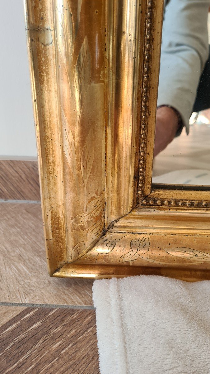 Superbe Miroir Doré époque Louis Philippe Patine Champagne Fleurs Gravées -photo-4