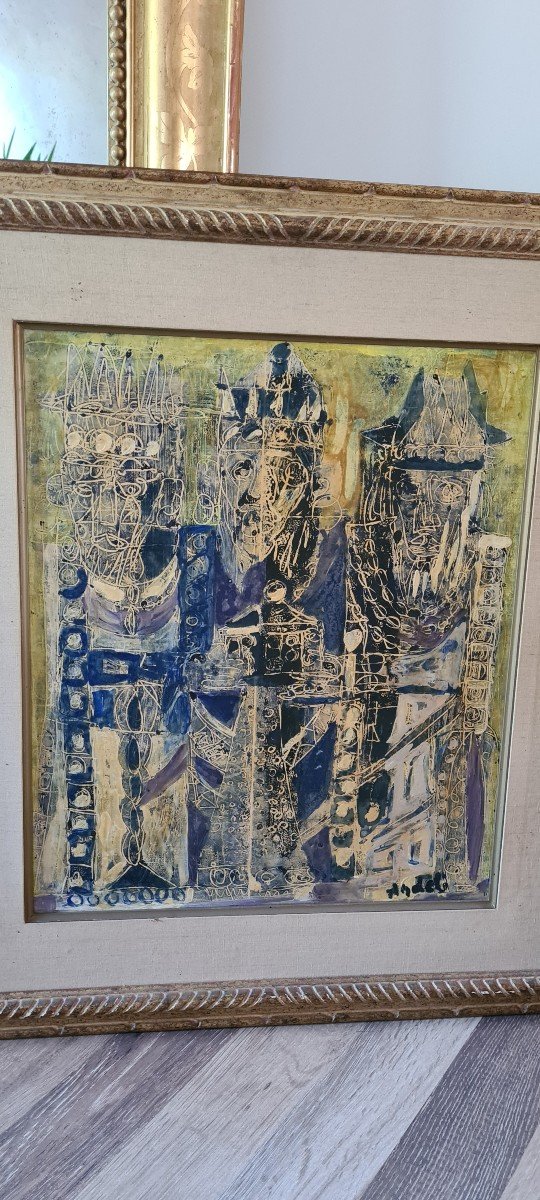 Beautiful Oil On Canvas Painting By Sam Andel The Three Kings Around 1950/60-photo-4