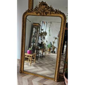 Grand Miroir Louis Philippe Doré à Fronton époque XIXeme 160 Cm