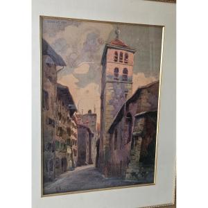 Beautiful Watercolor Painting By Hippolyte Madelaine Representing Geneva In 1920 Signed And Framed 