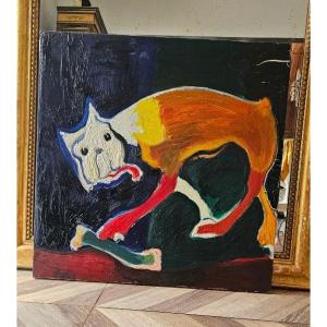 Oil On Canvas Painting By Marcel Pouget 1962 