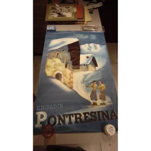 Vintage "pontresina" Switzerland Tourism Advertisement Poster
