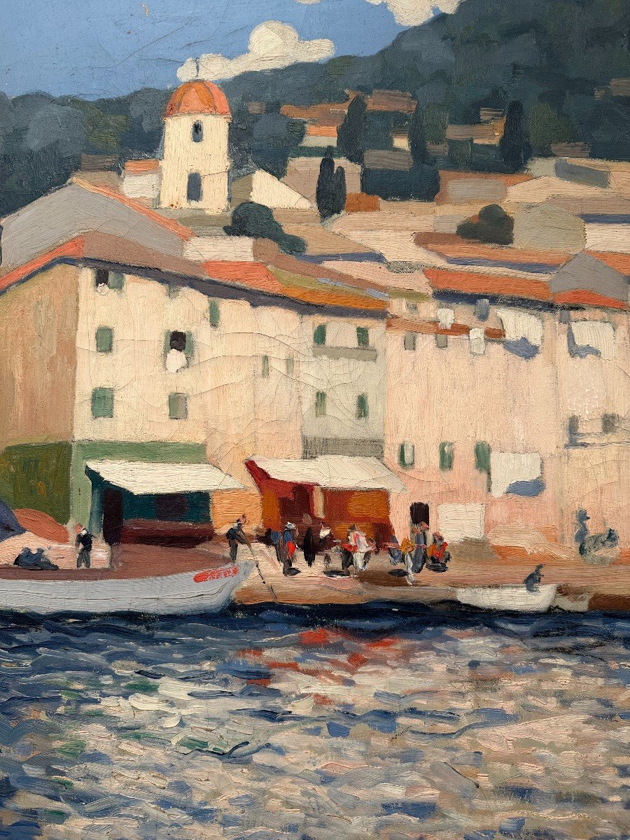 Les Maisons Du Port De Villefranche Sur Mer Huile Sur Toile d'Henri Marchal - 1929-photo-2