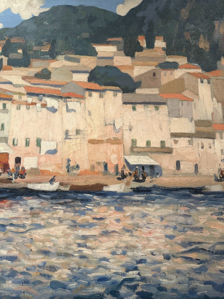 Les Maisons Du Port De Villefranche Sur Mer Huile Sur Toile d'Henri Marchal - 1929-photo-1