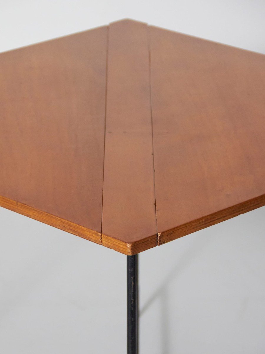 Table Pliante Minimaliste Plateau En Bois Sur Une Structure En Métal Années 50-60-photo-7