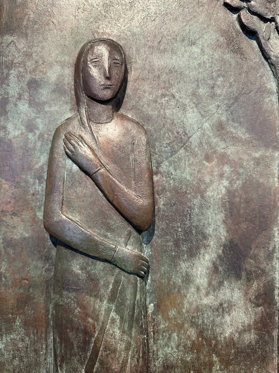 Annunciation, Bas Relief In Bronze By Francesco Rebesco Around 1930-photo-1