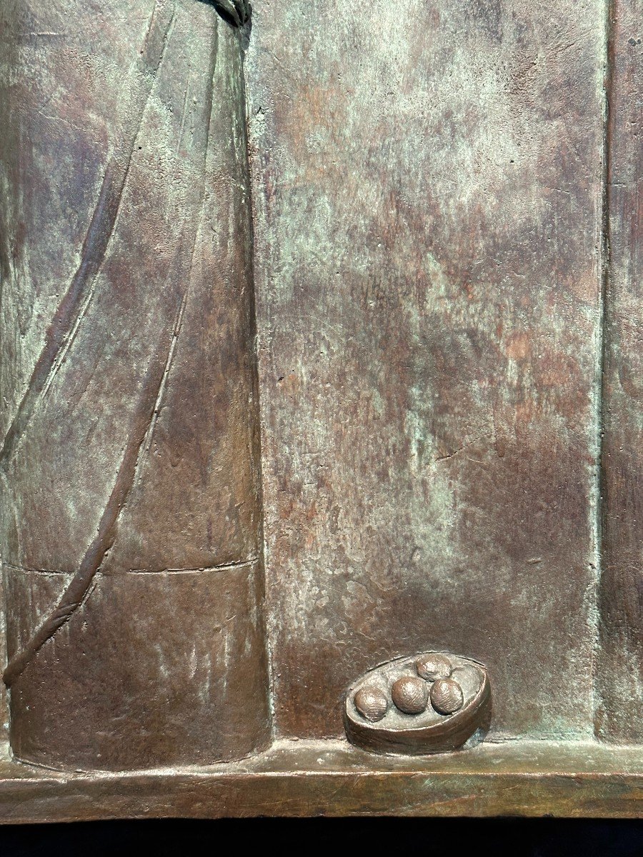 Annunciation, Bas Relief In Bronze By Francesco Rebesco Around 1930-photo-3