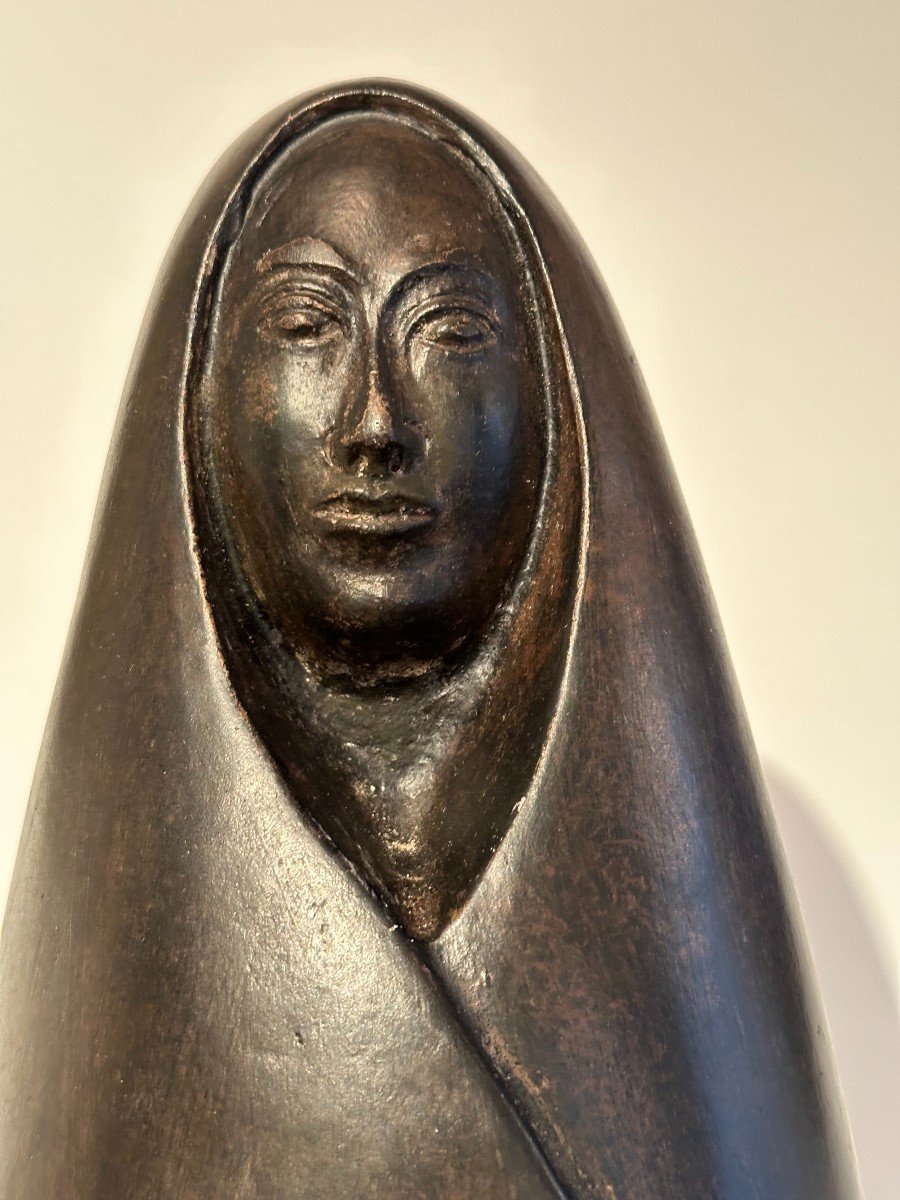 Sculpture En Terre Cuite Patinée Représentant Une Femme Mexicaine Ou Indienne -photo-2