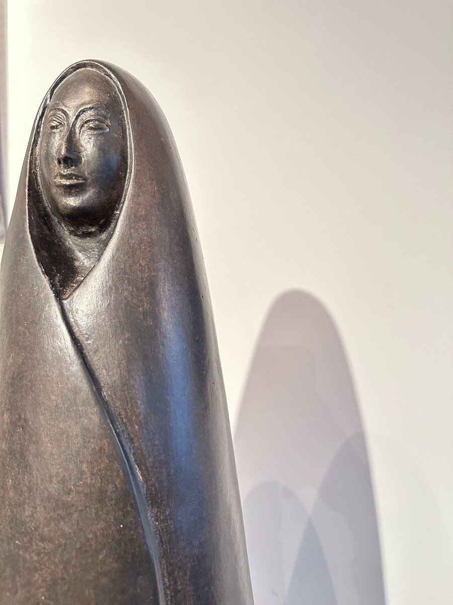 Sculpture En Terre Cuite Patinée Représentant Une Femme Mexicaine Ou Indienne -photo-3