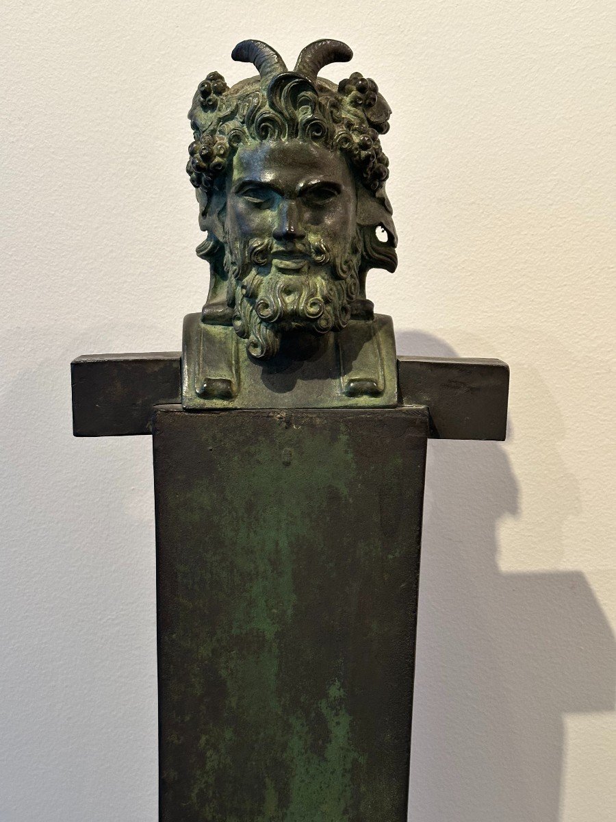 Two Hermaic Pillars In Bronze, France Or Italy Early 20th Century -photo-1