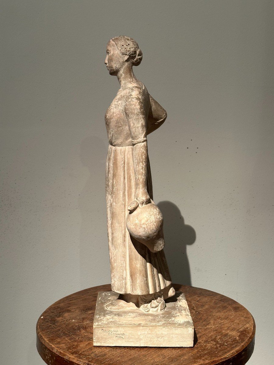 The Water Carrier From Cordoba, Terracotta Sculpture By Gilbert Privat 1934-photo-1