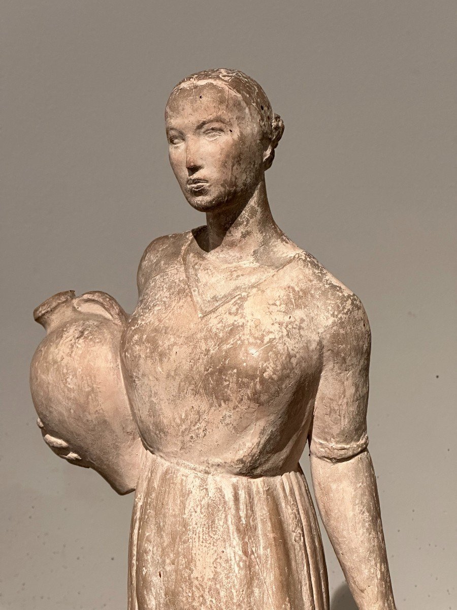 The Water Carrier From Cordoba, Terracotta Sculpture By Gilbert Privat 1934-photo-5