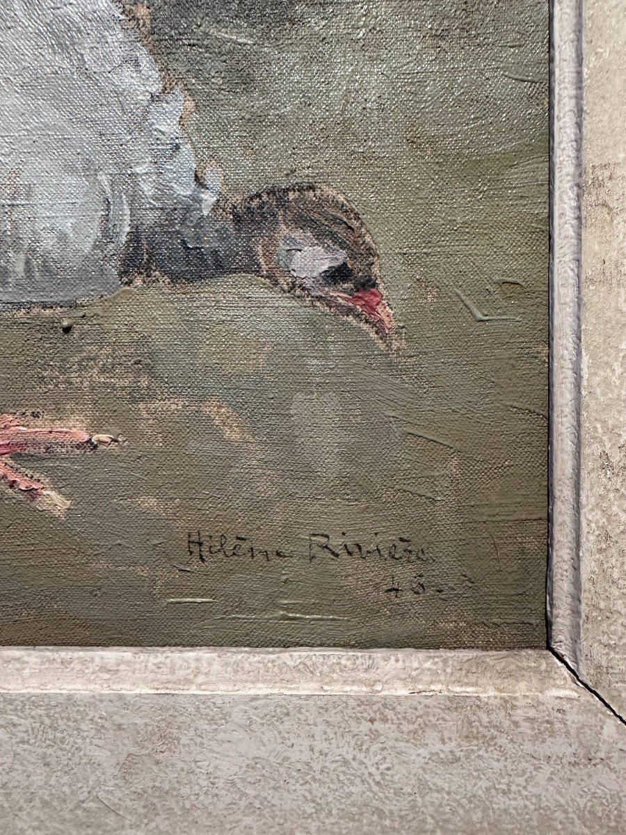 The Guinea Fowl, Oil On Canvas By Hélène Rivière. -photo-3