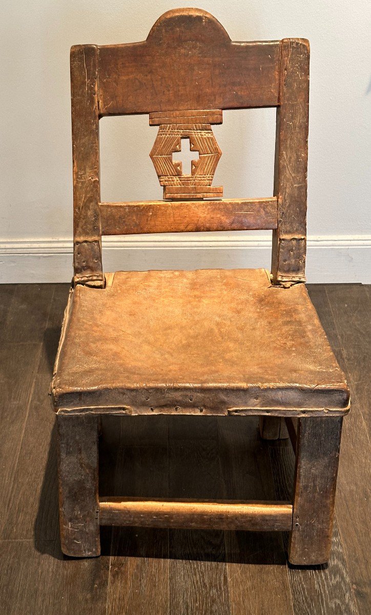 Ashanti (ghana) Chair In Wood And Leather Circa 1900 