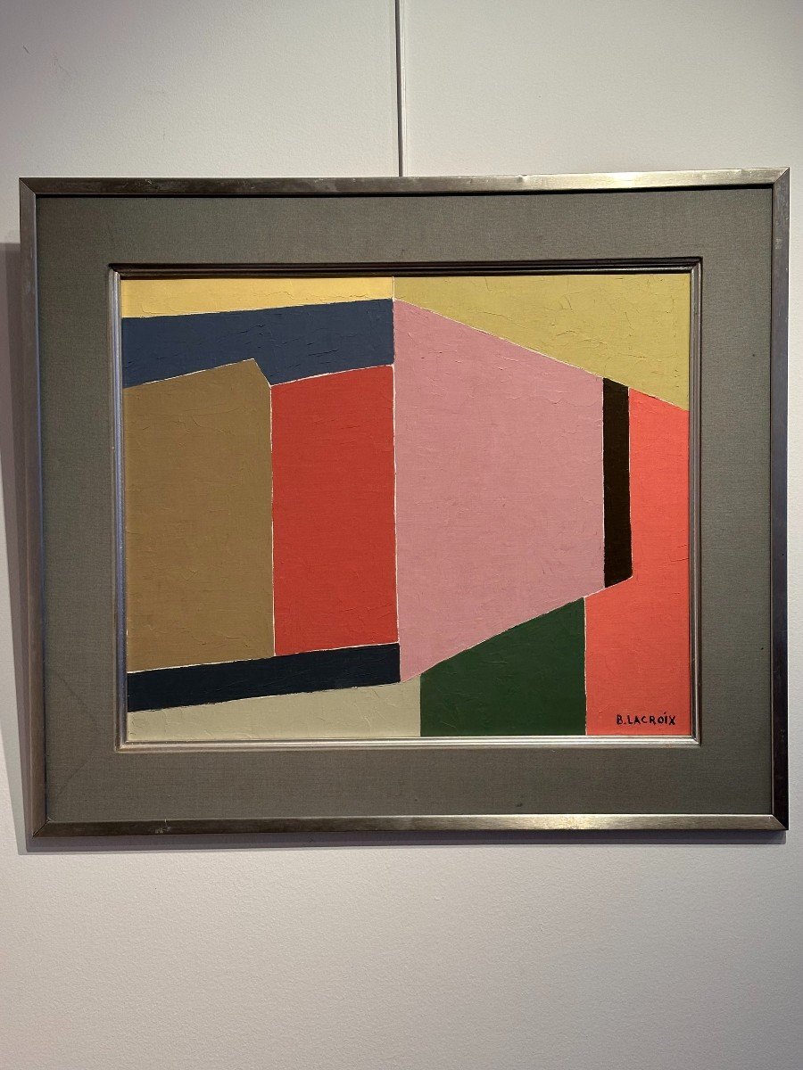 Oil On Cardboard By Bernard Lacroix, Stained Glass Project 1979. -photo-2